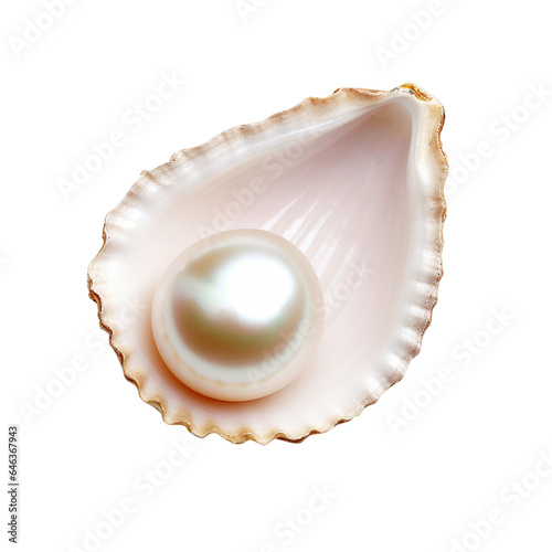 Natural pearl necklace with shell isolated on white background
