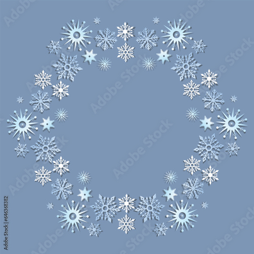Set of white snowflakes on a blue background