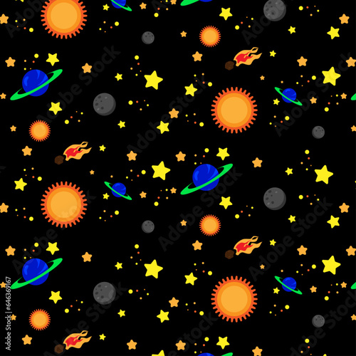 Space pattern - Black background Pattern for a real astronaut. planets  stars and even asteroids. Everything to develop the imagination of a little star lord.