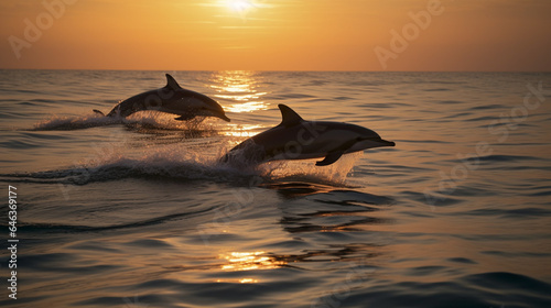 Silhouetted Dolphins Leaping at Sunset © Luuk