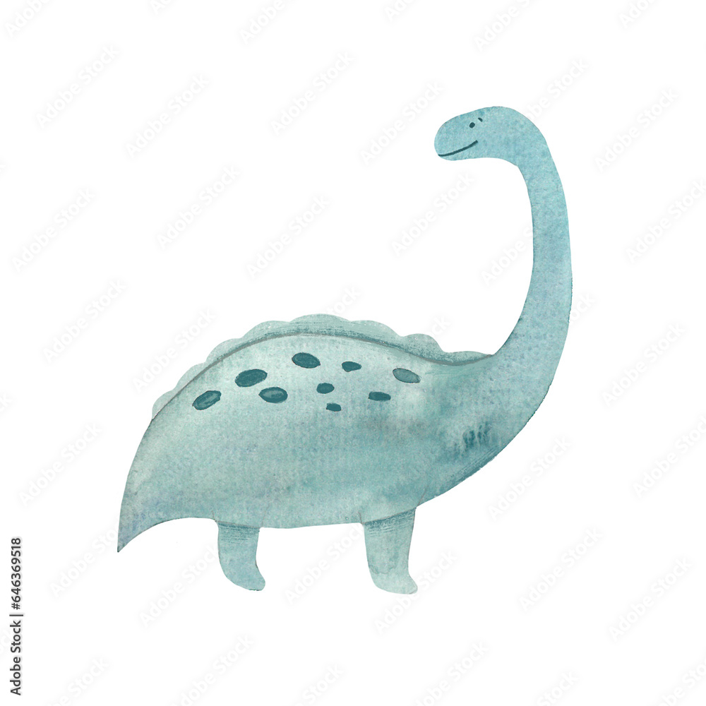 Fototapeta premium illustration with dinosaurs drawn in watercolor, picture of prehistoric creatures hand drawn