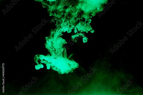 Green colorful dye on black background,Art abstract smoke texture,Colored liquid dye,Splash paint,Abstract color,Abstract Textures	