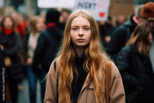 a young woman holding a sign at a protest