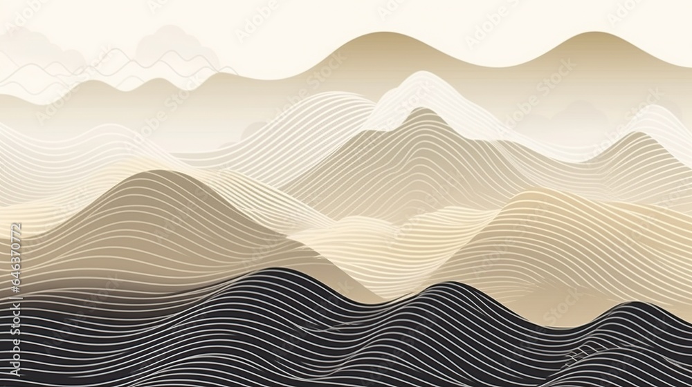 Mountain layout design in oriental style, Japanese background with line ...
