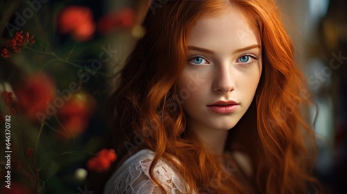  beautiful red-haired girl with long hair.