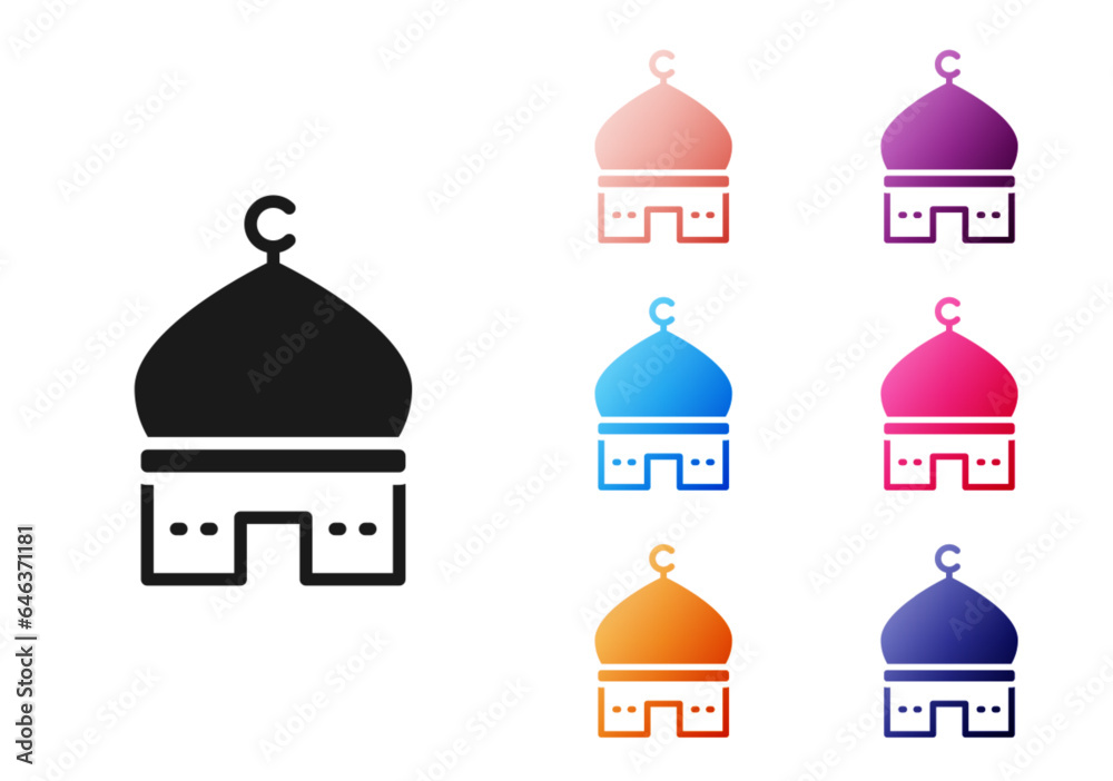 Black Muslim Mosque icon isolated on white background. Set icons colorful. Vector