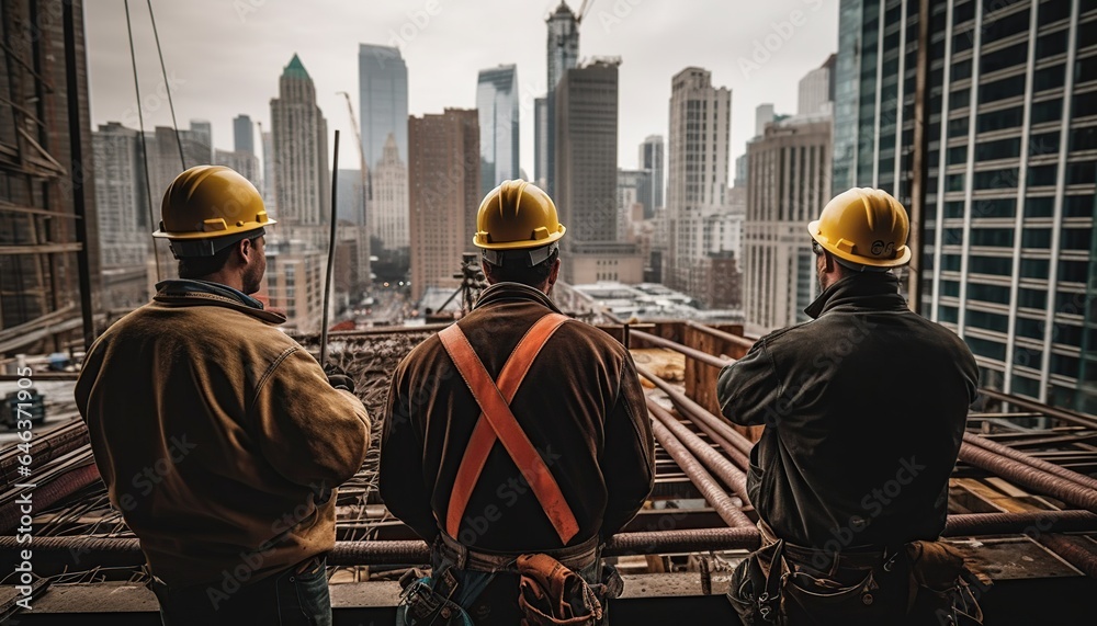 group of engineer on a construction site. Working on the roof . group of engineer on a construction site. Working on the roof .
