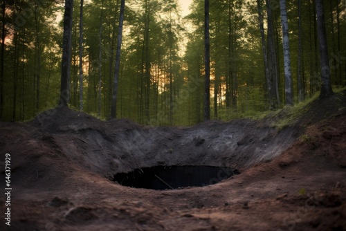 scorched earth around a fire pit in a forest clearing