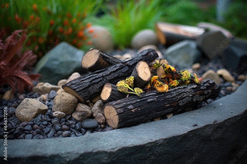 close-up of charred logs and ashes in fire pit close-up of charred logs and ashes in fire pit