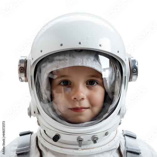 Little boy in astronaut suit on transparent background PNG. Children's dream career concept.