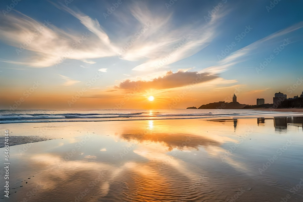 Naklejka premium sunset over the river