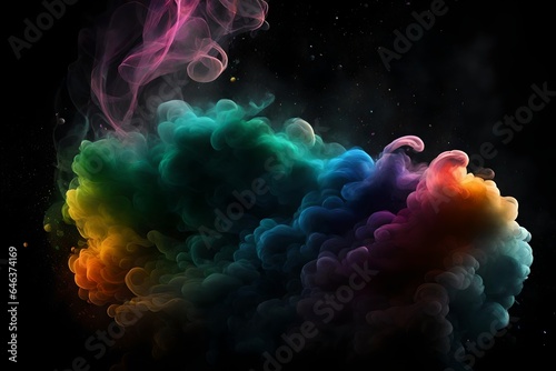 Crystal black background ,digital art ,minimalism, abstract art, textures, rainbow smoke bomb in the air HD background