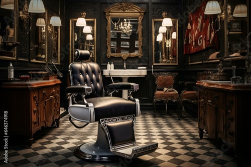 Traditional grooming salon with vintage aesthetics and classic haircutting techniques. Generative AI © Ethan