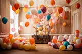 Decorated birthday party balloons, festive preparations. Generative AI