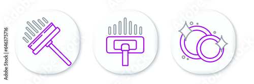 Set line Washing dishes, Squeegee, scraper, wiper and Vacuum cleaner icon. Vector