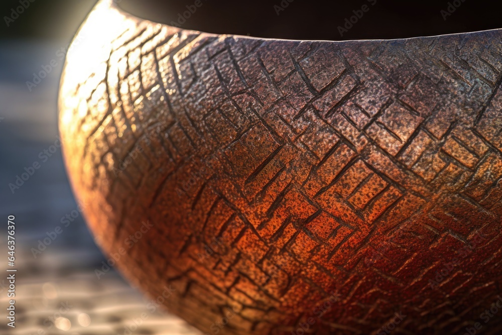 close-up of sunlit clay pot with textured surface close-up of sunlit clay pot with textured surface