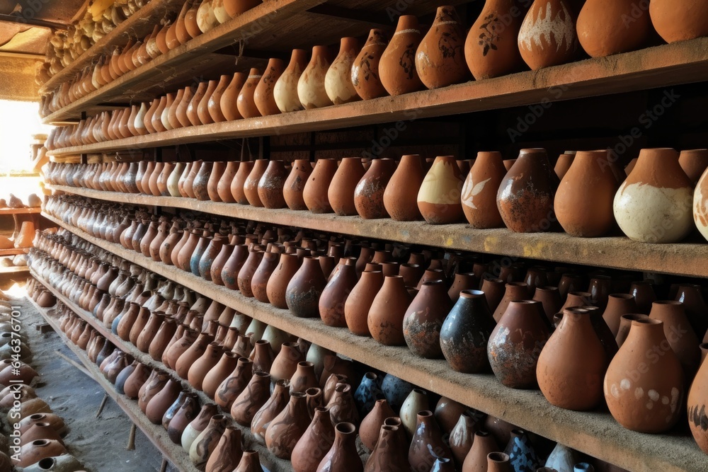 glazed and unglazed clay pots drying together