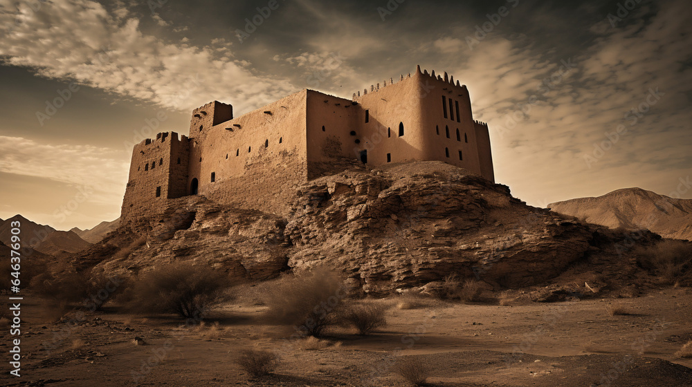 Desert Fortress on Rocky Outcrop at Dusk