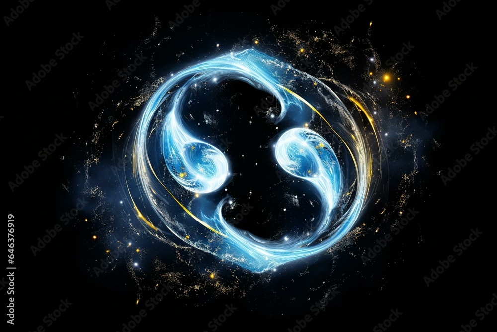 Twin flame ice yin yang symbol in space, isolated on black. Generative AI Stock Illustration