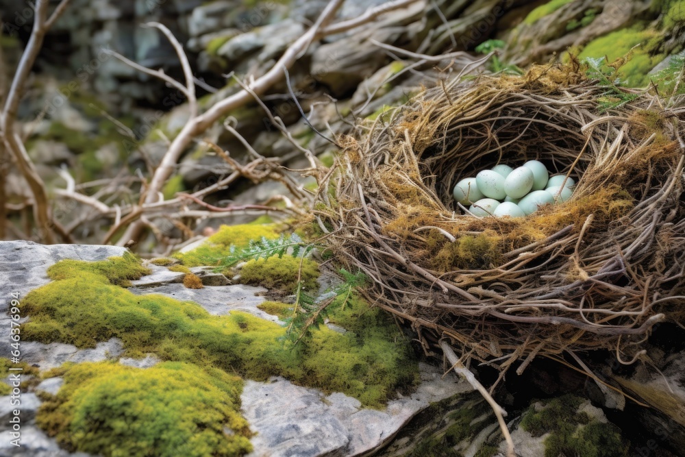 fallen nest on a rocky terrain, showing resilience in nature fallen nest on a rocky terrain, showing resilience in nature