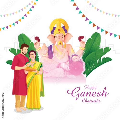 Happy Ganesh Chaturthi festival of India greeting card. Vector illustration of Lord Ganesha for Ganesh Chaturthi with background.
