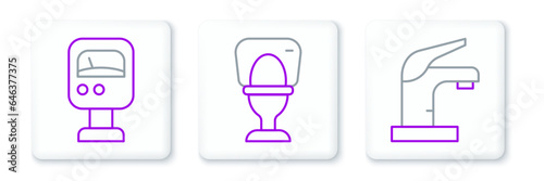 Set line Water tap, Pressure water meter and Toilet bowl icon. Vector