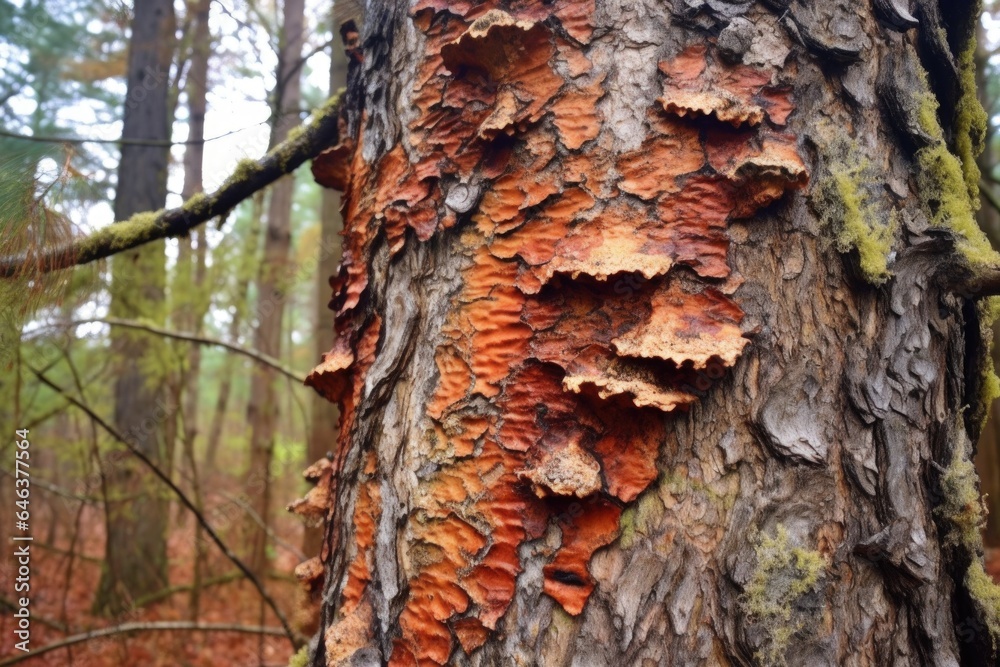 contrast of healthy tree and fungus-infected bark contrast of healthy tree and fungus-infected bark