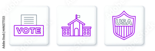 Set line Shield with stars, Vote box and United States Capitol Congress icon. Vector