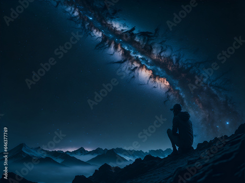 Astronomer gazing at the night sky filled with stars and galaxies. AI Generated