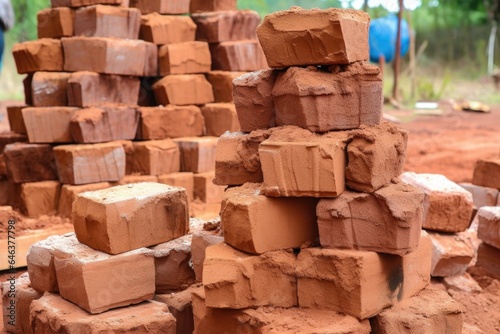 stack of dried mudbricks ready for construction photo