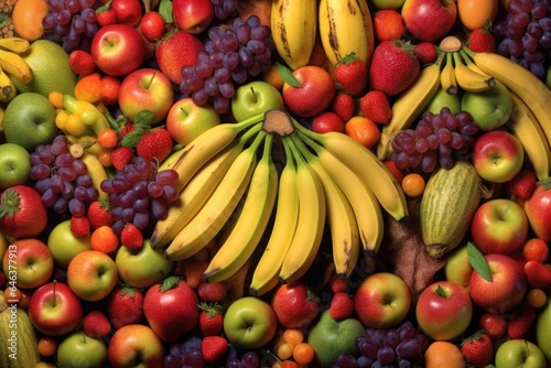 top view of overripe bananas among fresh fruits