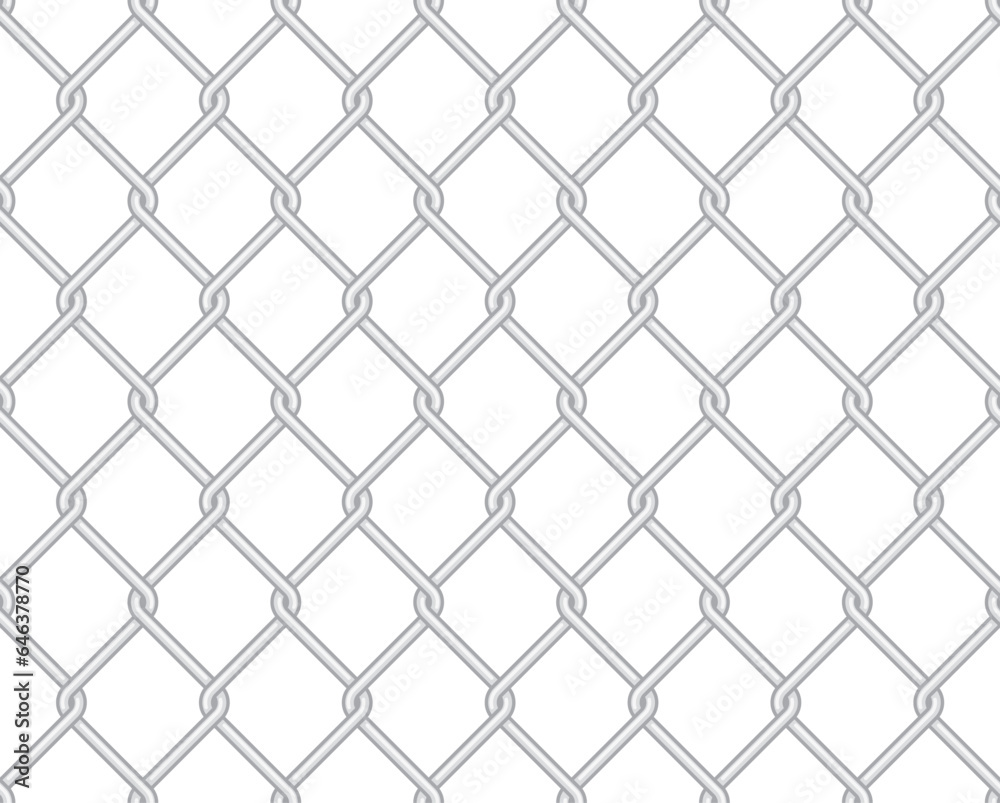 Seamless vector texture 3D grey wire fence. White background