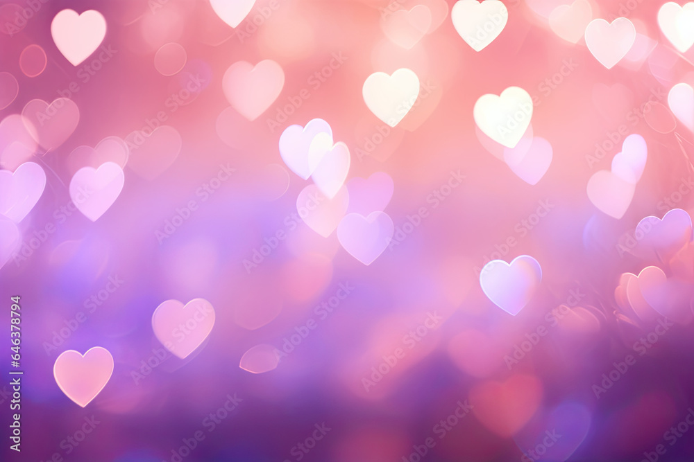 Valentine abstract bokeh background in soft colours , heart bokeh 
