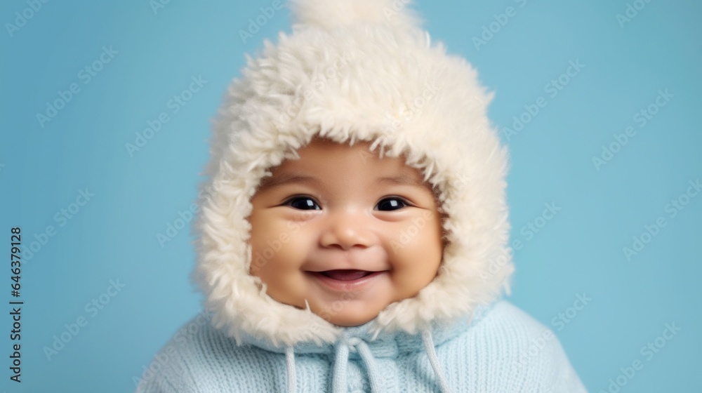 Studio portrait of a joyful Asian baby in neutral clothing, grinning. Generative AI Studio portrait of a joyful Asian baby in neutral clothing, grinning. Generative AI