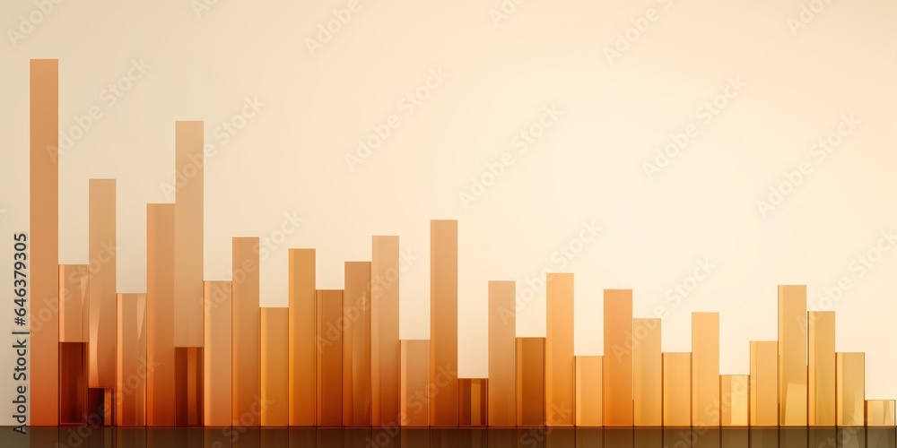 Illustration of falling bar chart, in tones light amber and orange, glassy texture.