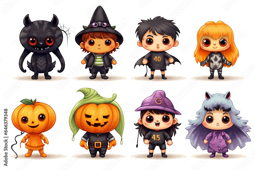Cute Halloween Characters Clip art isolated on white background Generative AI Cute Halloween Characters Clip art isolated on white background Generative AI