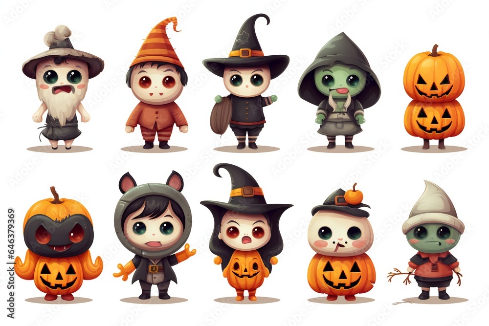 Cute Halloween Characters Clip art isolated on white background Generative AI Cute Halloween Characters Clip art isolated on white background Generative AI