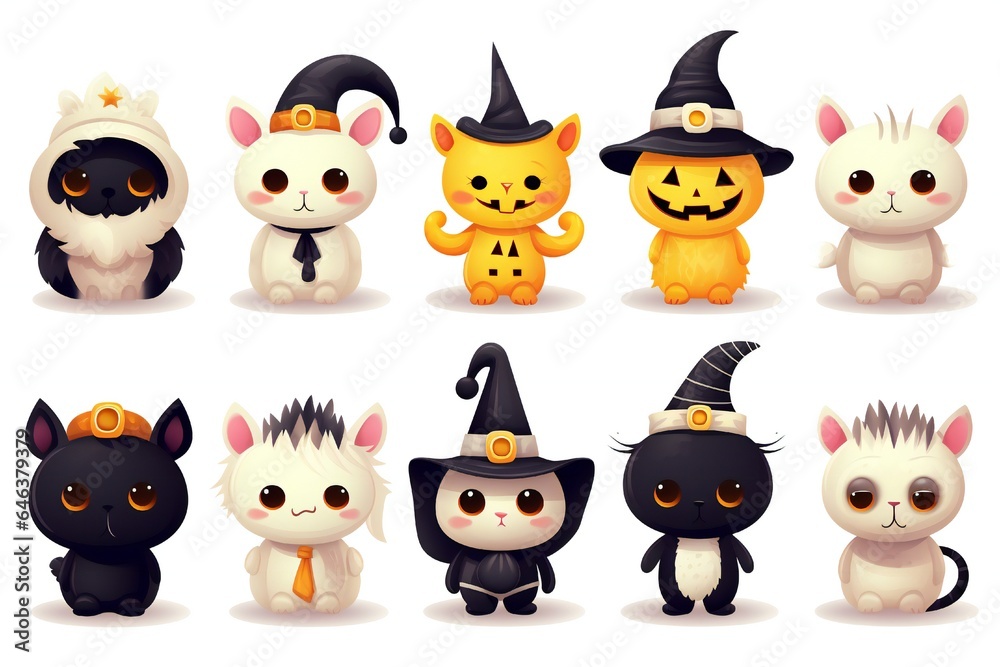 Cute Halloween Characters Clip art isolated on white background Generative AI Cute Halloween Characters Clip art isolated on white background Generative AI