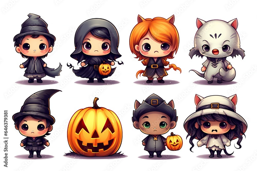 Cute Halloween Characters Clip art isolated on white background Generative AI Cute Halloween Characters Clip art isolated on white background Generative AI