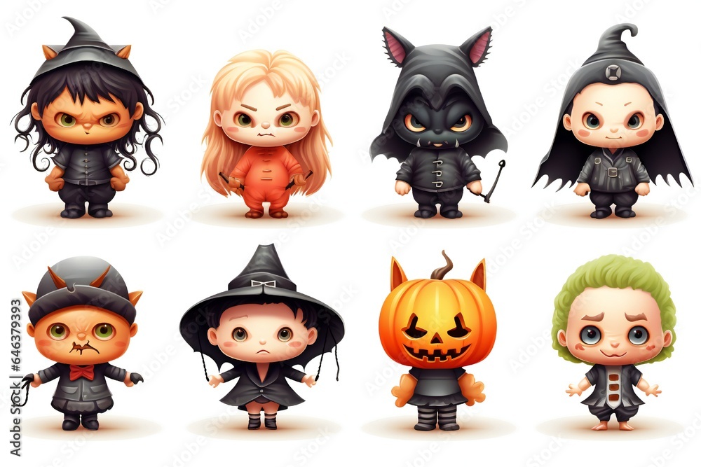 Cute Halloween Characters Clip art isolated on white background Generative AI Cute Halloween Characters Clip art isolated on white background Generative AI