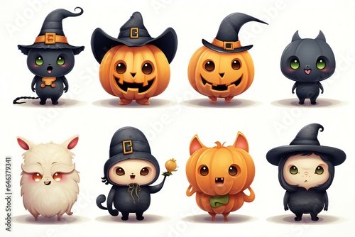 Cute Halloween Characters Clip art isolated on white background Generative AI