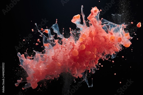 close-up of water balloon burst, particles scattered mid-air