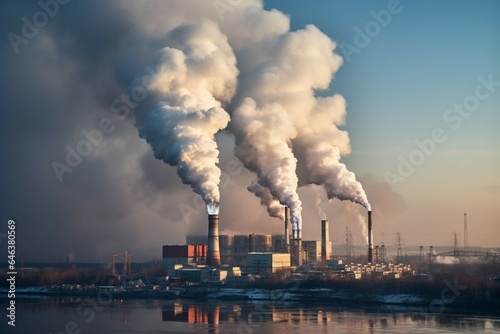 Smoke billows from industrial chimneys, exacerbating air pollution in the zone