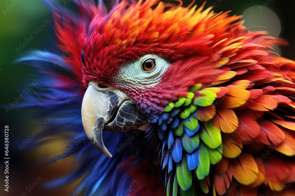 a parrot with feathers dyed in rainbow hues