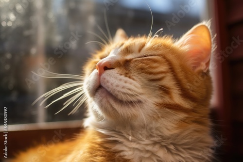 close-up of a house cat mid-sneeze with blurred background