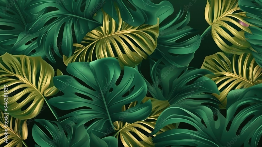 Wallpaper Leaves of Monstera, abstract green texture, nature background