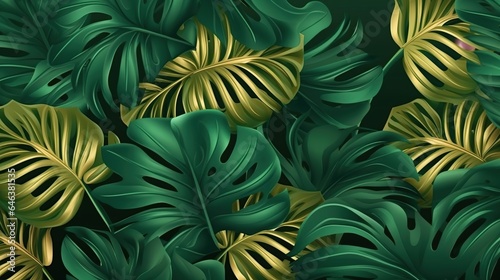 Wallpaper Leaves of Monstera, abstract green texture, nature background