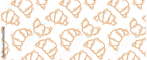 doodle croissant seamless pattern hand drawing background pencil sketch