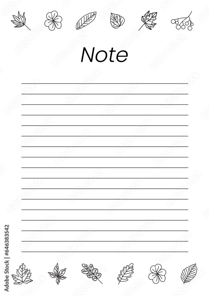 A simple black and white panner note template, daily, weekly planner, decorated with maple, birch, oak, rowan leaves, schedule and organization A simple black and white panner note template, daily, weekly planner, decorated with maple, birch, oak, rowan leaves, schedule and organization