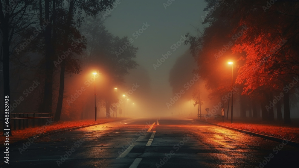 Country asphalt road in a lonely night